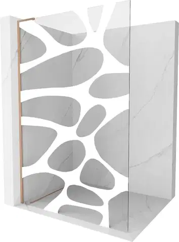 Sprchové dvere MEXEN/S - Kioto L Sprchová zástena WALK-IN 80 x 200, biely vzor, meď kartáčovaná - 800-080-103-65-85 800-080-103-65-97