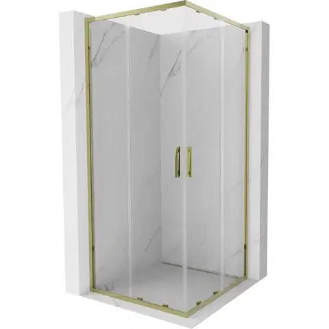 Sprchovacie kúty MEXEN - Exo štvorcový posuvný sprchovací kút 95 x 95, transparent, zlato 8111-095-095-50-00