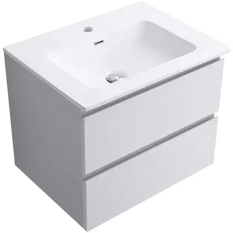 Kúpeľňový nábytok CERANO - Kúpeľňová skrinka Carole - biela matná + keramické umývadlo Novo - biela lesklá - 61x49,5x46,5 CER-979865