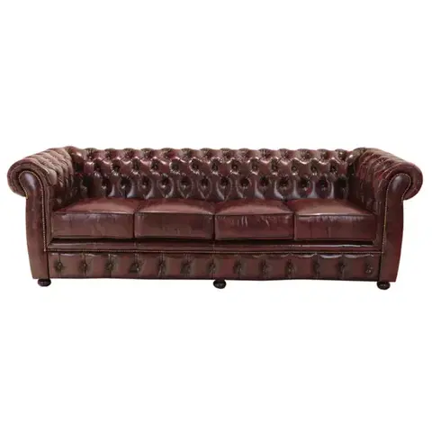 Sedacie súpravy Pohovka štvormiestna Chesterfield Liverpool z pravej hovädzej kože New Red