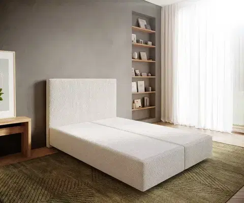 Postele Boxspring DELIFE Boxspring posteľ Dream-Well 140x200 cm bouclé krémovo biela