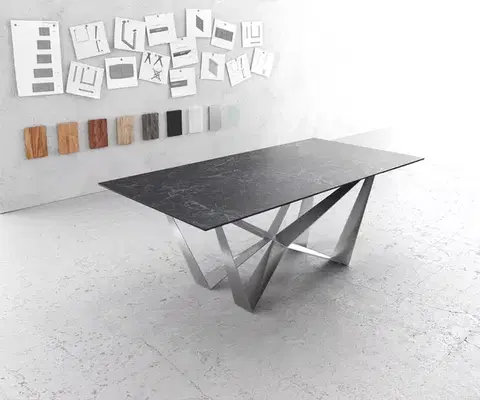 Jedálenské stoly DELIFE Jedálenský stôl Edge 200x100 cm keramika Laminam®Nero Greco antracitová pavúk plochá nerezová oceľ