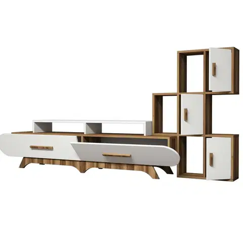 Konferenčné stolíky Televízny stolík so skrinkou Flora S White and Walnut