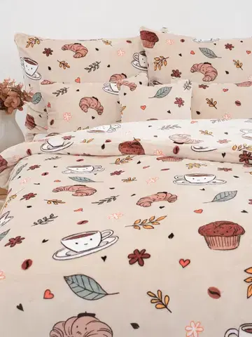 Obliečky MKLozkoviny.sk Obliečky mikroplyš Exclusive – Jesenná káva - 140 × 200 cm - 70 x 90 cm
