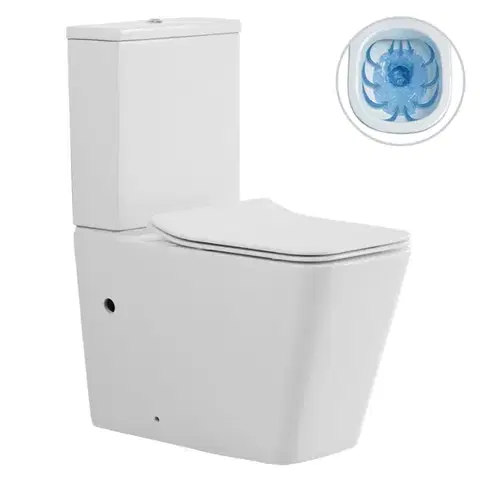 Záchody CERANO - WC kombi Forte, Rimless + Slim/UF sedátko - spodný/zadný odpad - biela lesklá - 64x36 CER-538765