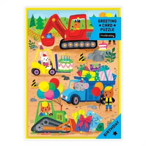 Nalepovačky, vystrihovačky, skladačky Construction Site Birthday Greeting Card Puzzle - Mudpuppy