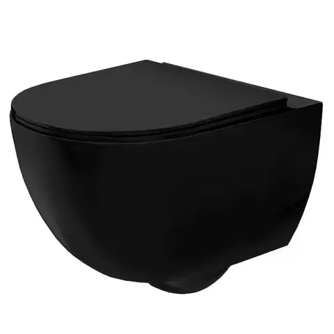 Záchody REA - Závesná WC misa vrátane sedátka RIMLESS Carlo Mini Slim čierna matná REA-C8489