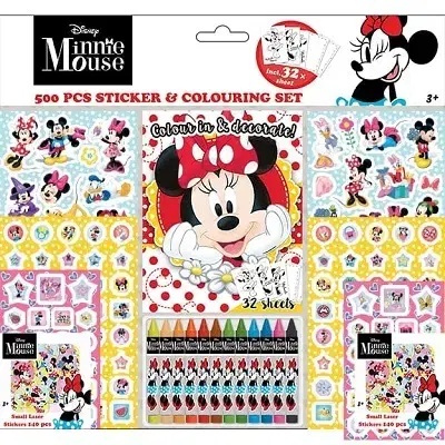 Nalepovačky, vystrihovačky, skladačky Samolepkový set s maľovankami a voskovkami 500 ks - Minnie