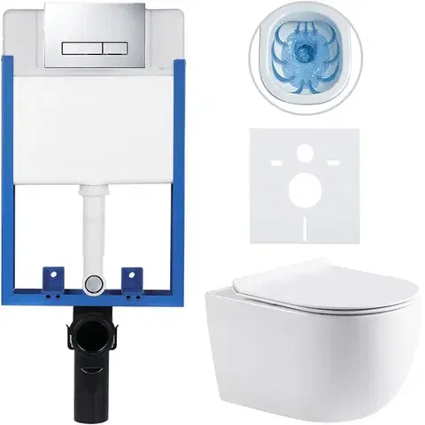 Záchody CERANO - Kompletný podomietkový WC set Profi/Felci - biela lesklá - WC tlačidlo Slim, chróm - na zamurovanie - 52,5x36 CER-8050BD55