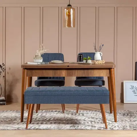 Jedálenské sety Jedálenský set s rozkladacím stolom a stoličkami (4 kusy) Vina 1048 - 3 - Walnut, Dark Blue