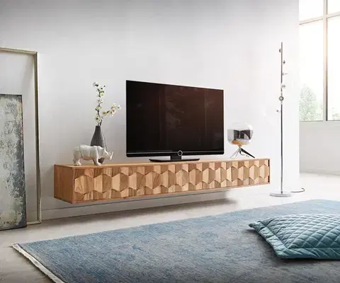 Televízne stolíky DELIFE TV stolík Fevo 200 cm akácia prírodná 4 dvierka závesný