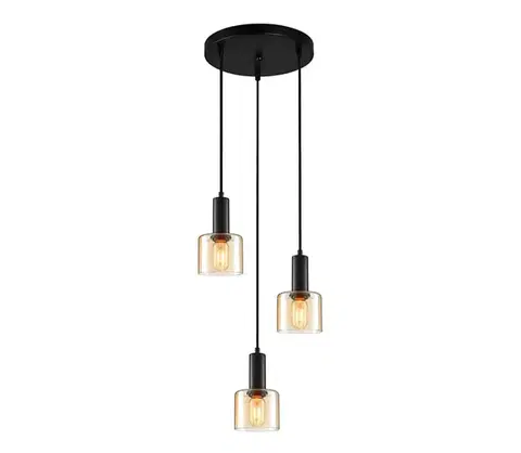 Svietidlá  PND-65342-3A-BK+AMB - Luster na lanku SANTIA 3xE27/40W/230V PND-65342-3A-BK+AMB
