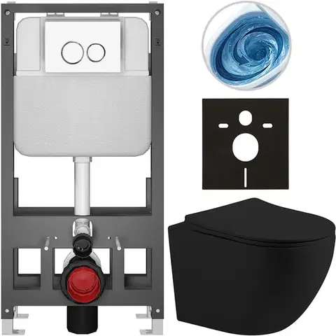 Záchody CERANO - Kompletný WC set Basic/Cesso - čierna matná - WC tlačidlo Dualo/Biela - voľne stojaca - predstenová inštalácia - 49x36 CER-8050BD86197