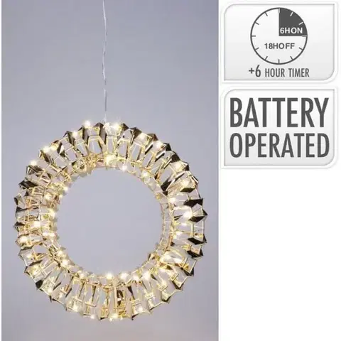 Vianočné osvetlenie Kinekus Ozdoba závesná veniec 50 LED 30 cm s časovačom zlatá