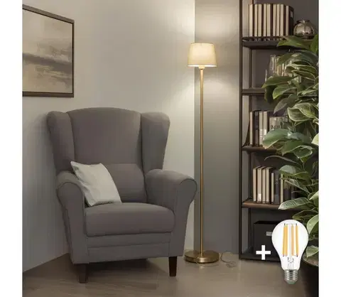 Lampy BRILAGI - LED stojacia lampa CERIA 1xE27/20W/230V pr. 20,5 cm sivá/zlatá SA2189+EG781031