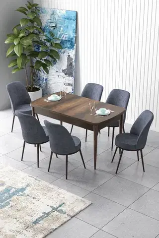Jedálenské sety Extendable Dining Table & Chairs Set (7 Pieces) Zen - Baroque, Fume