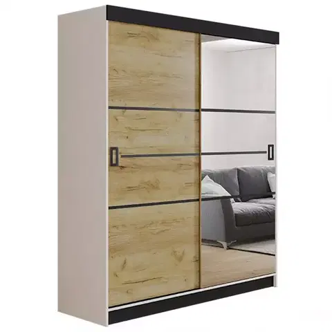 Spálňové šatníkové skrine Skriňa Retro 138 4L Biely / Dvierka zlatý craft