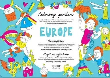 Maľovanky pre dospelých Europe - Plagát na vyfarbenie