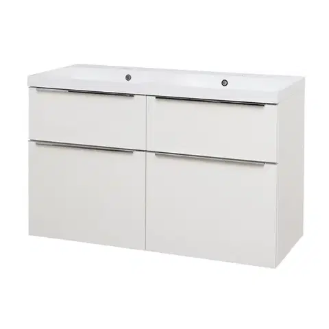 Kúpeľňový nábytok Mereo Mailo, kúpeľňová skrinka s umývadlom z liateho mramoru 121 cm, biela, chróm madlo CN513M