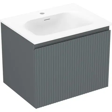 Kúpeľňový nábytok MEXEN/S - Rivel kúpeľňová skrinka 60 cm s umývadlom Vela, 1 šuplík, reliéf, grafit mat/biela mat 91A20-06047-1-BF66-W23M01