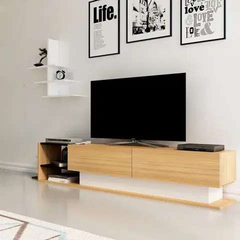Obývacie steny TV skrinka / Obývacia stena Liza - Teak, White