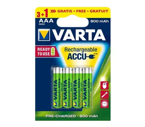 Predlžovacie káble Varta 5670 - 3+1 ks Nabíjacia batéria ACCU AAA Ni-MH/800mAh/1,2V 56703101494
