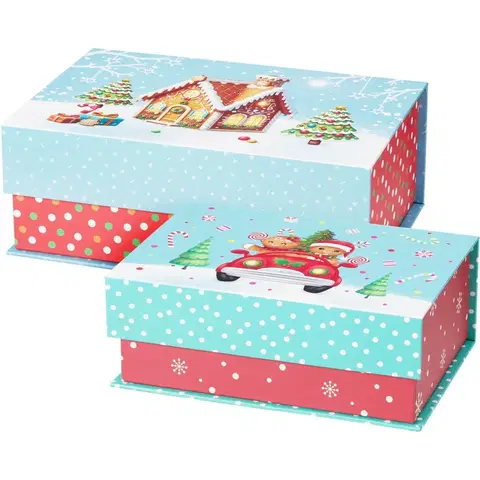 Úložné boxy Set 2 vianočných krabíc Cookieman bodky