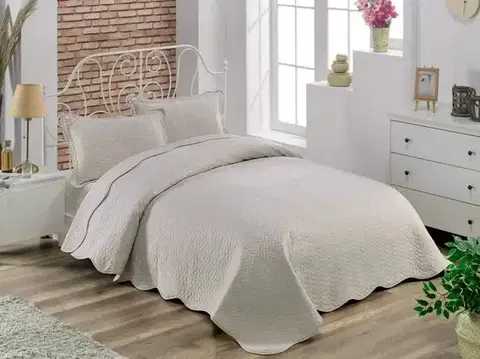 Prehozy Prehoz bavlnený Deluxe Jednofarebný Béžový TiaHome - 220x240cm + 2ks 50x70cm