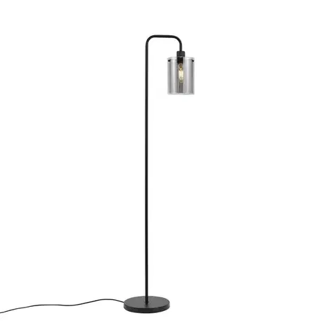 Stojace lampy Dizajnová stojaca lampa čierna s dymovým sklom - Domo