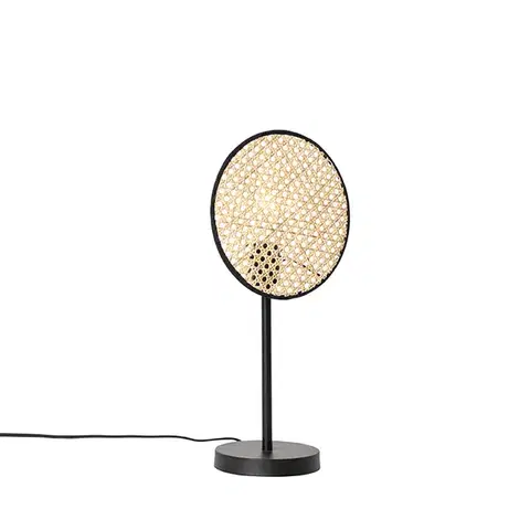 Stolné lampy Rustikálna stolná lampa čierna s ratanom 25 cm - Kata