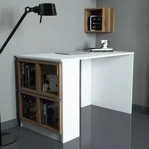 Písacie stoly Písací stôl Box - White, Walnut