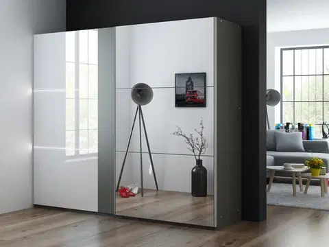 Šatníkové skrine UNIT 250 šatníková skriňa, grafit/biely lesk