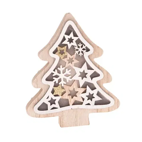 Vianočné dekorácie Drevený stromček s LED svetlom Stellar, 13 x 15,5 x 3 cm