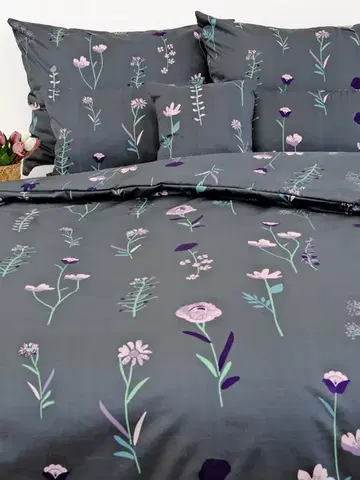 Obliečky MKLozkoviny.sk Francúzske saténové obliečky -  Vlčie maky tmavo sivé - 220 × 200 cm - 70 x 90 cm