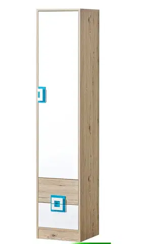 Policové skrine NIKOL 05 vysoký regál, biela/dub/tyrkysová