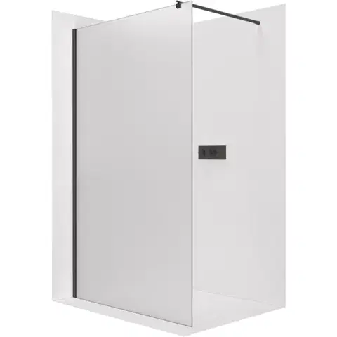 Sprchové dvere CERANO - Sprchová zástena Walk-in Onyx Round Ľ/P - 8 mm - guľatá vzpera - čierna matná, mliečne sklo - 70x200 CER-8050BD289