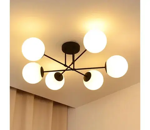 Svietidlá  Prisadený luster MOON 6xE27/15W/230V čierna W-2022+8020/6 BK+WT/H