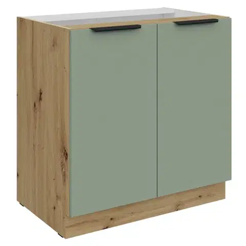 Kuchynské dolné skrinky KONDELA Arsany 80 D 2F BB dolná kuchynská skrinka aquamarine / dub artisan