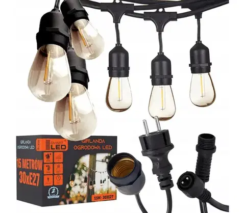 LED osvetlenie SmartLED LED vonkajšia dekoračná svetelná reťaz 30xE27/1W/230V 16,44 m IP44 čierna 4535