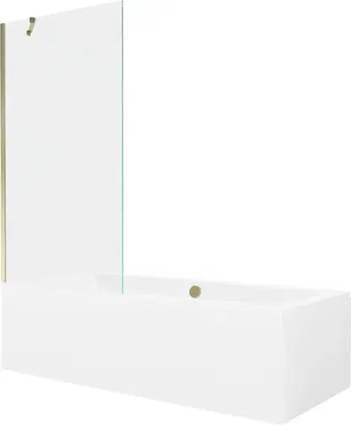 Sprchové dvere MEXEN/S - Cube obdĺžniková vaňa 180 x 80 cm s panelom + vaňová zástena 90, transparent, zlatá 550518080X9509000050