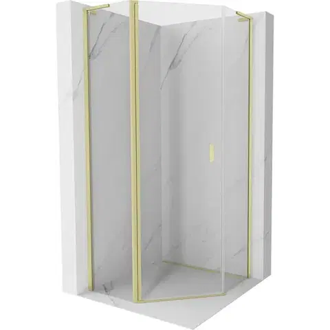 Sprchovacie kúty MEXEN/S - Mist L sprchový kút päťboký krídlový 90 x 90, transparent, zlato kartáčovaná 8A8L-090-090-55-00