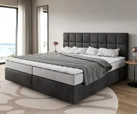 Postele Boxspring DELIFE Boxspring posteľ Dream-Fine mikrovlákno antracitová vintage 200×200 cm bonellový matrac topper