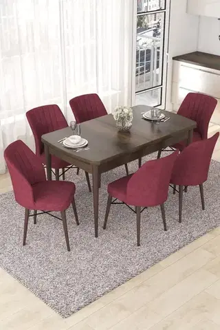 Jedálenské sety Extendable Dining Table & Chairs Set (7 Pieces) Nef - Baroque, Burgundy