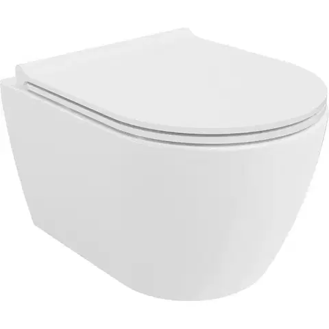 Záchody MEXEN/S - Carmen Závesná WC misa Rimless Tornado vrátane sedátka s slow slim, duroplast, biela lesk 30880500T