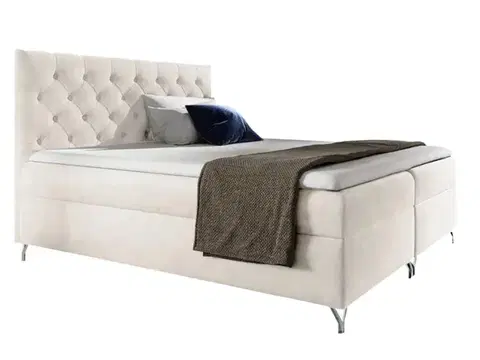 Postele KONDELA Guliette 180 boxspringová manželská posteľ biela (Velvet)