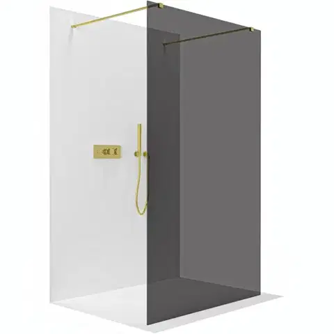 Sprchové dvere CERANO - Sprchová zástena Walk-in Onyx Duo Ľ/P - 8 mm - hranatá vzpera - zlatá, grafitové sklo - 130x200 CER-8050BD1772