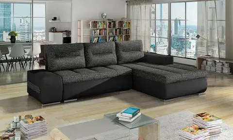 Sedacie súpravy NABBI Otelo P rohová sedačka s rozkladom a úložným priestorom čierna (Berlin 02) / čierna (Soft 11)