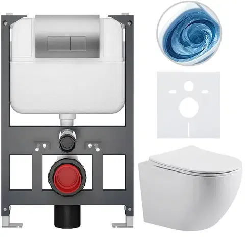 Záchody CERANO - Kompletný WC set Basic/Cesso - biela matná - WC tlačidlo Modulo/Strieborná - závesné - nízky modul - predstenová inštalácia - 49x36 CER-8050BD86194