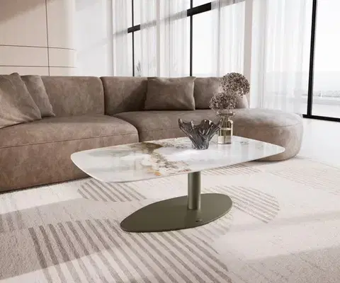 Konferenčné stolíky DELIFE Konferenčný stolík Edge zaoblený tvar 120x70 cm keramika Minas Melange Vibany kov titánová farba efekt