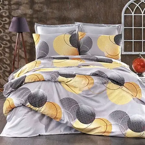 Obliečky Obliečky bavlnené Žlté kruhy 200x140cm+90x70cm TiaHome